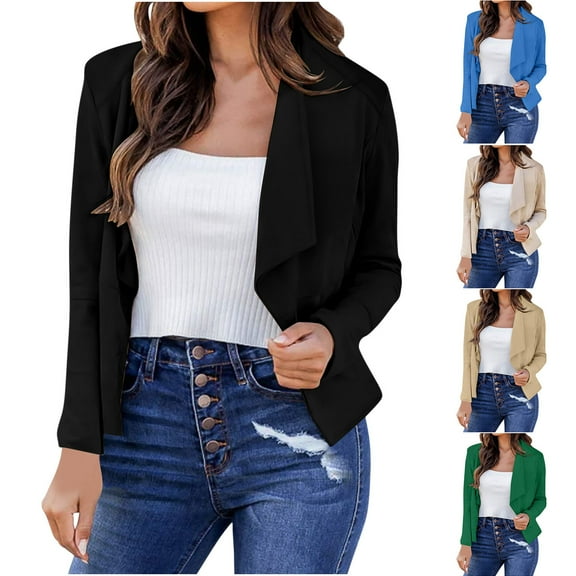 Akafmk Fall/Winter Blazers for Women Lightweight Open Front Cardigan Jacket,Dressy Casual Business Work Jacket,Solid Color Long Sleeve Suit Jacket