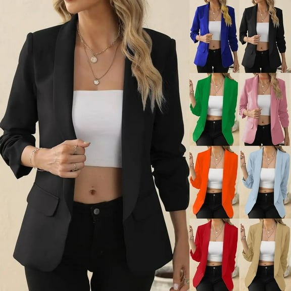Akafmk Fall/Winter Blazers for Women Lightweight Open Front Cardigan Jacket,Dressy Casual Business Work Jacket,Solid Color Long Sleeve Suit Jacket
