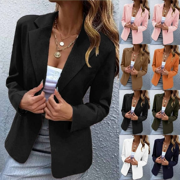 Akafmk Fall/Winter Blazers for Women Lightweight Open Front Cardigan Jacket,Dressy Casual Business Work Jacket,Solid Color Long Sleeve Suit Jacket
