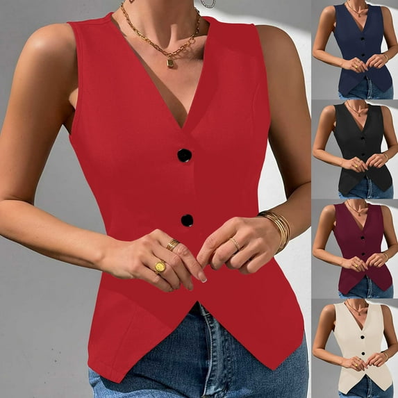 Akafmk Fall/Winter Plus Size Blazer Vests for Women,Casual Sleeveless Open Front Dressy Business Jacket,Solid Color Sleeveless Suit Jacket