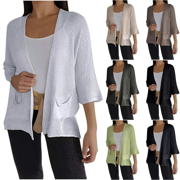 Akafmk Fall/Winter Plus Size Womens Cardigan Sweaters,Women's Open Front Cardigan Sweater,Solid Color Long Sleeve Fall Knit Cardigan Casual Daily Cardigan