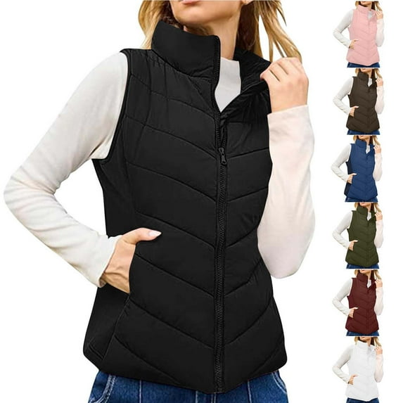 Akafmk Fall/Winter Puffer Vests for Women,Sleeveless Winter Down Jacket,Solid Color Sleeveless Winter Warm Down Coat Cold Weather Parka