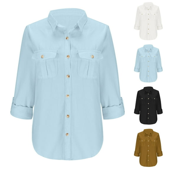 Akafmk Fall/Winter Women's Button-Down Shirt,Oversized Collared Blouse,Solid Color Long Sleeve Work Office Button-Down Weekend Casual Blouse