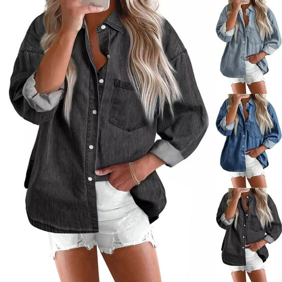 Akafmk Fall/Winter Women's Button-Down Shirt,Oversized Collared Blouse,Solid Color Long Sleeve Work Office Button-Down Weekend Casual Blouse