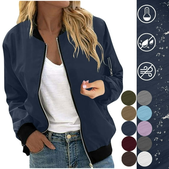 Akafmk Fall/Winter Women's Fall Jacket,Oversized Women's Fashion Jackets,Solid Color Long Sleeve Lightweight Windproof Fall Casual Jacket