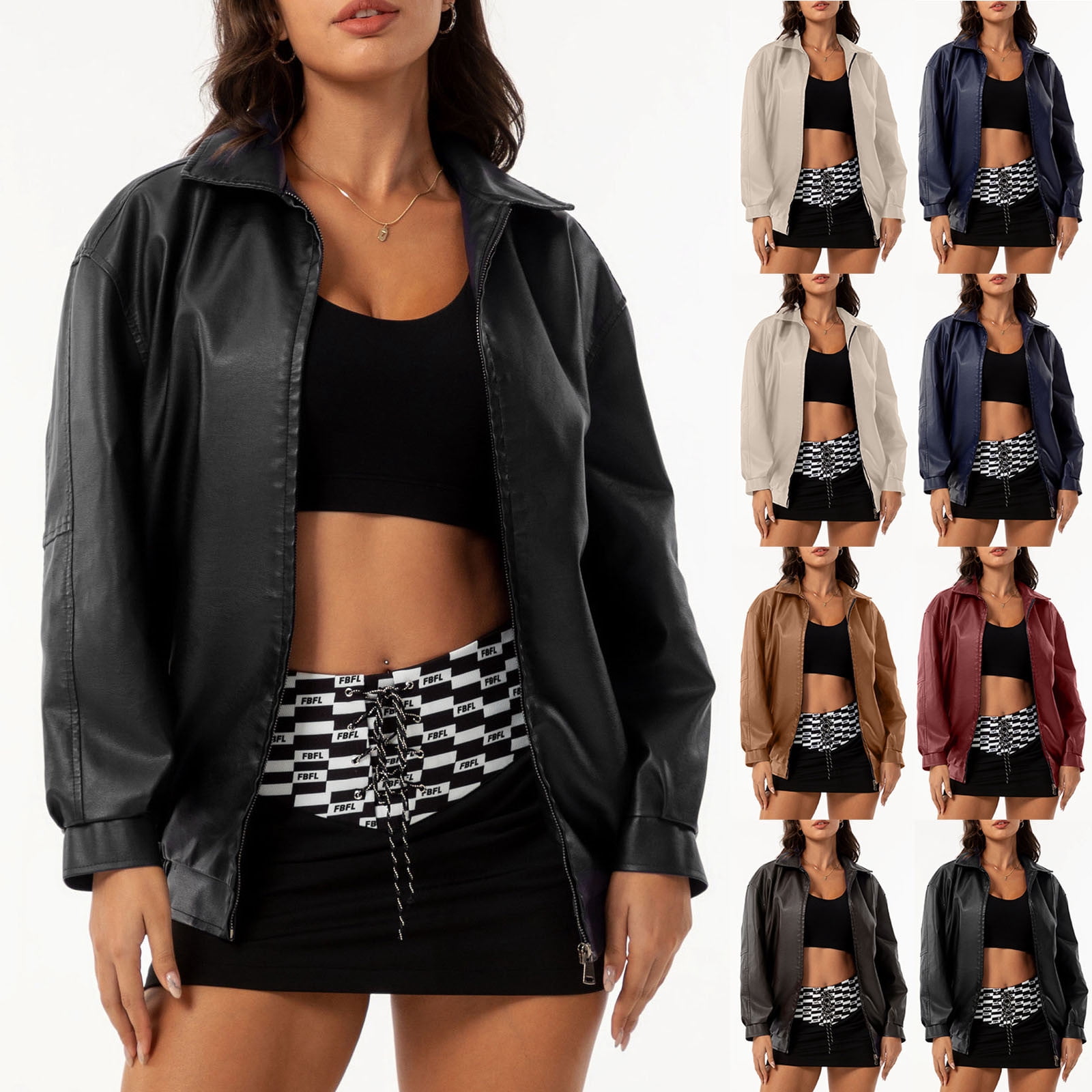 Akafmk Fall/Winter Women's Leather Jacket,Oversized Biker Coat ...