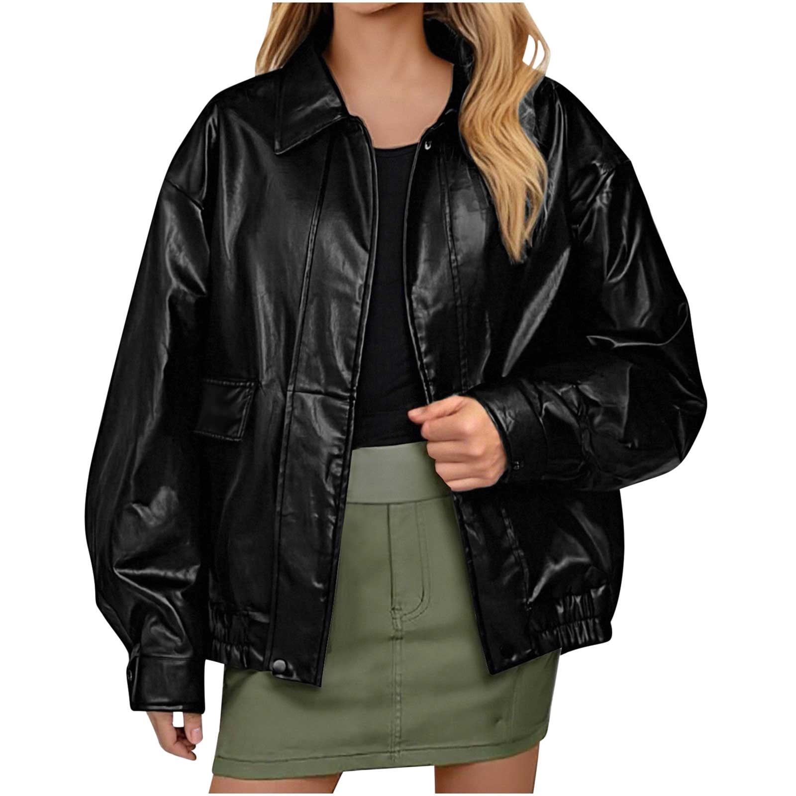 Women's Faux Leather Shacket Biker Jacket | Long Sleeve Zip-Up, Loose Fit, Trendy 2025 Style