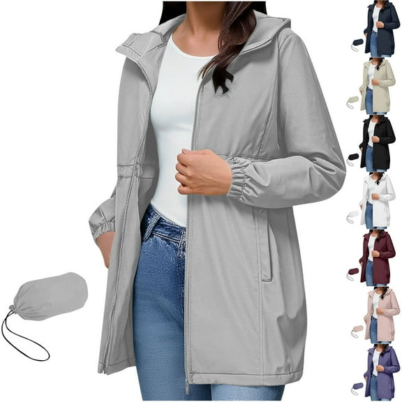 Akafmk Fall/Winter Women's Waterproof Hiking Jacket,Plus Size Womens Rain Jackets,Solid Color Long Sleeve Loose Outdoor Raincoat Windbreaker Hiking Jackets