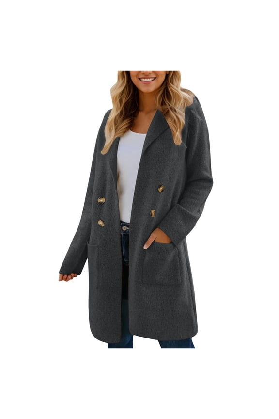 Fall/Winter Women's Wool Coat,Tweed Coat Maxi Wool Overcoat,Solid Color Long Sleeve Office Wool Blazer Streetwear Tweed Jacket