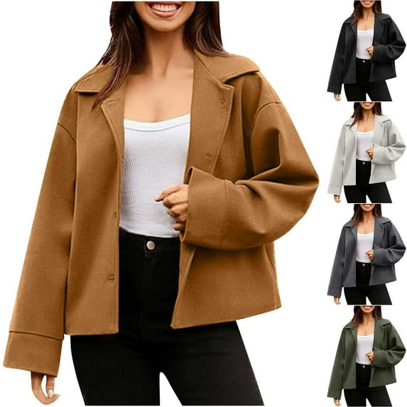 Akafmk Fall/Winter Women's Wool Coat,Tweed Coat Short Wool Overcoat,Solid Color Long Sleeve Office Wool Blazer Streetwear Tweed Jacket