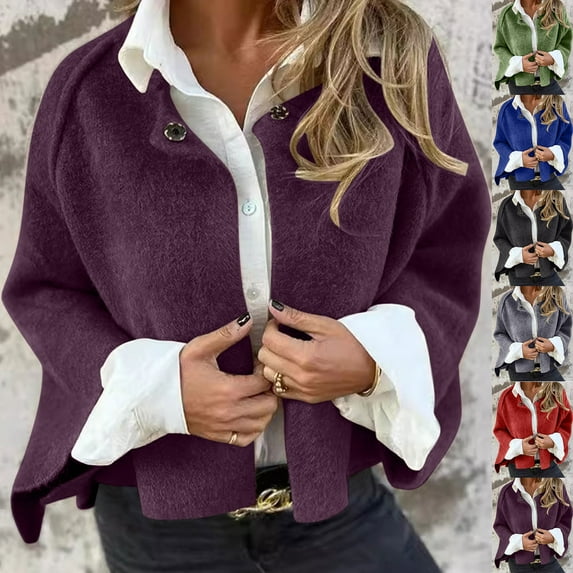 Akafmk Fall/Winter Women's Wool Coat,Tweed Coat Short Wool Overcoat,Solid Color Long Sleeve Office Wool Blazer Streetwear Tweed Jacket