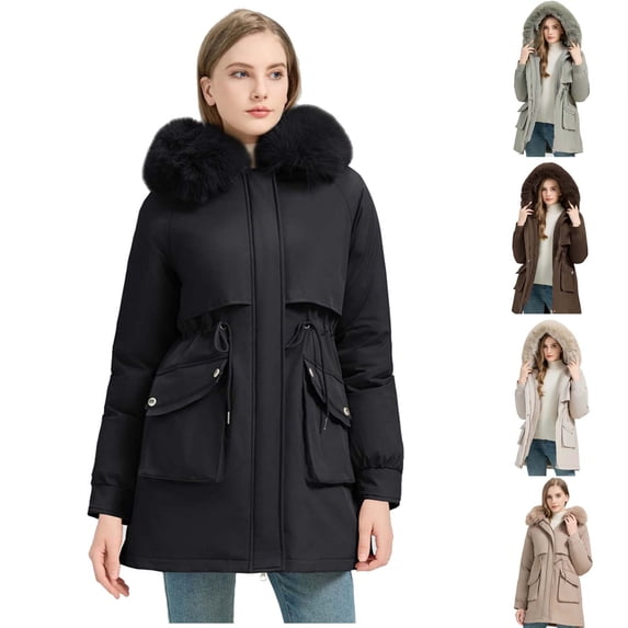 Akafmk Fall/Winter Womens Puffer Jackets Coats,Womens Winter Down Jacket,Solid Color Long Sleeve Winter Warm Down Coat Cold Weather Parka