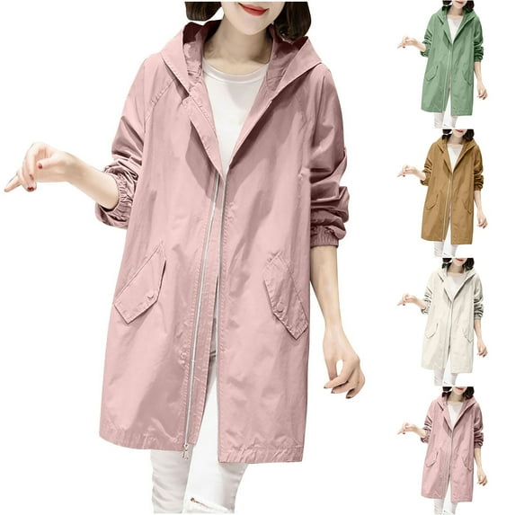 Akafmk Fall/Winter Womens Trench Coats,Womens Waterproof Double-Breasted Knee-Length Trench Coat,Solid Color Long Sleeve Loose Outdoor Windbreaker Hiking Jackets