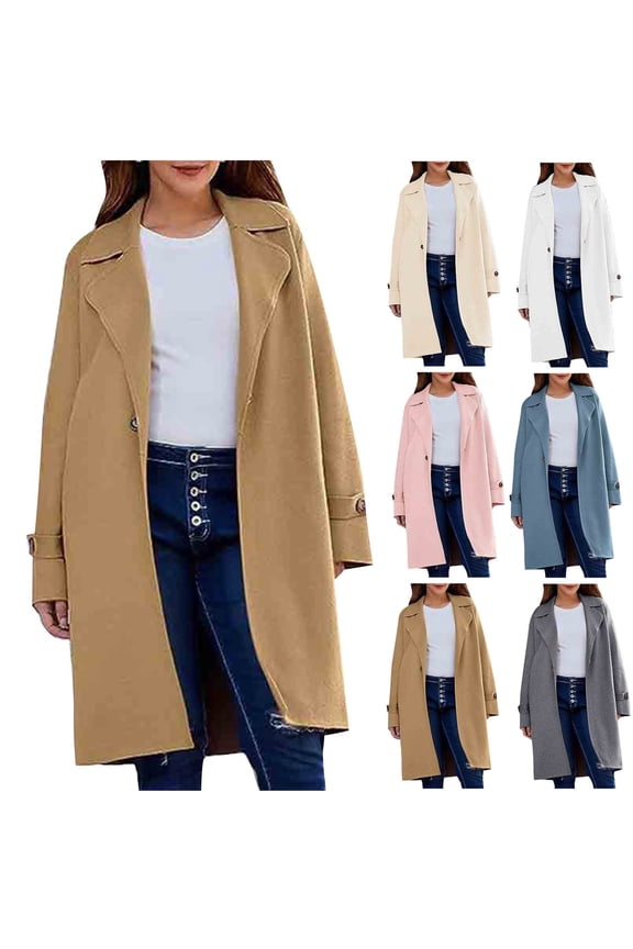 Fall/Winter Womens Trench Coats,Womens Waterproof Double-Breasted Knee-Length Trench Coat,Solid Color Long Sleeve Loose Outdoor Windbreaker Hiking Jackets