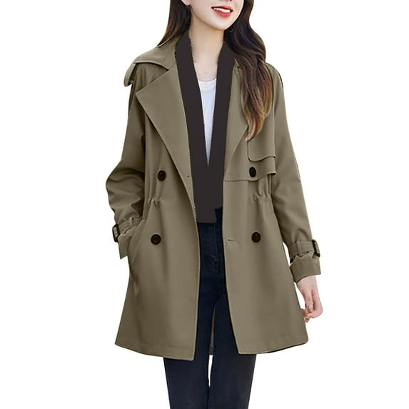Akafmk Fall/Winter Womens Trench Coats,Womens Waterproof Double-Breasted Knee-Length Trench Coat,Solid Color Long Sleeve Loose Outdoor Windbreaker Hiking Jackets