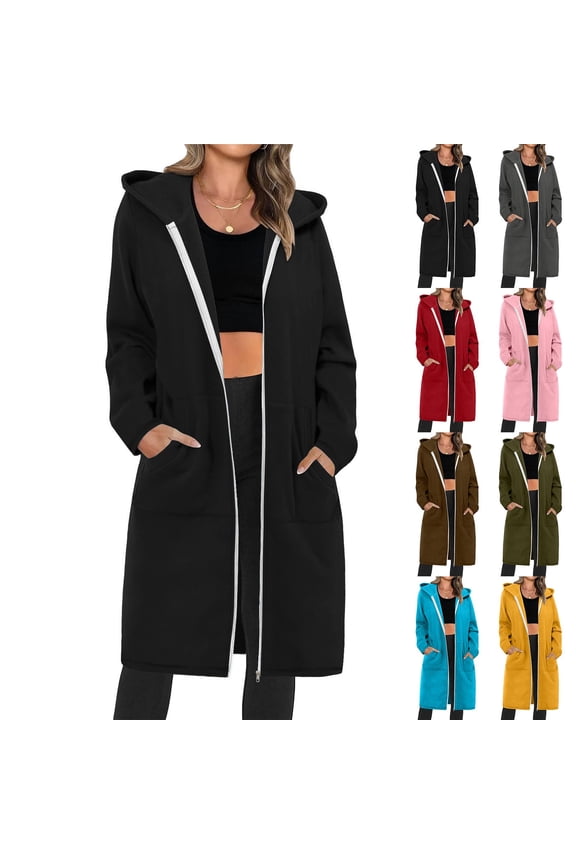 Fall/Winter Zip Up Hoodies for Women Plus Sweatshirts,Women Long Sweatshirts,Solid Color Long Sleeve Casual Daily Wear Workout Athleisure Jacket