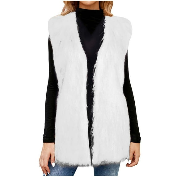 Akafmk Faux Furs Vests for Women,Sleeveless Winter Warm Jacket Coats,Womens Ladies Warm Faux Furry Long Coat Jacket Winter Solid V-neck Outerwear Coats Vests for Fall and Winter