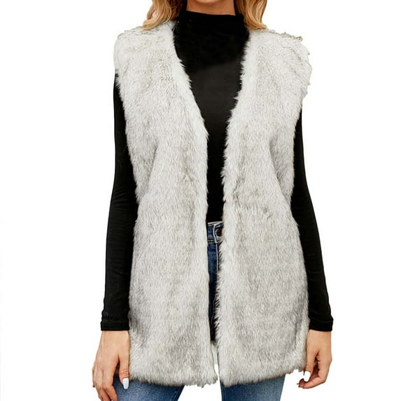 Akafmk Faux Furs Vests for Women,Sleeveless Winter Warm Jacket Coats,Womens Ladies Warm Faux Furry Long Coat Jacket Winter Solid V-neck Outerwear Coats Vests for Fall and Winter