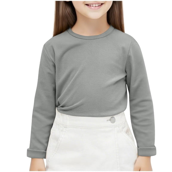Akafmk Girls Casual Undershirt,Comfortable Lightweight Basic Shirts,Fashion Round Neck Solid Color Undershirt Long Sleeve Underscrubs Basic Tee 4-6 Years