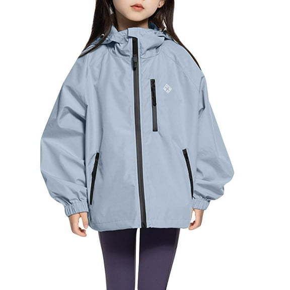 Akafmk Girls Rain Jackets,Girls Waterproof with Hood Lightweight Raincoat,Children's Solid Color Hooded Sports for Boys and Outdoor Windproof Loose Outdoor Windbreaker Hiking Jackets