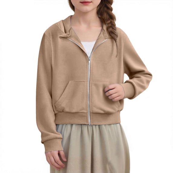 Akafmk Girls Zip Up Hoodies,Girls Long Sleeve Sweatshirts Jackets,Girls Zip Up Cropped Hoodies Long Sleeve Casual Sweatshirts Jacket with Pockets 4-12 Years Comfy Cardigan Workout Jacket