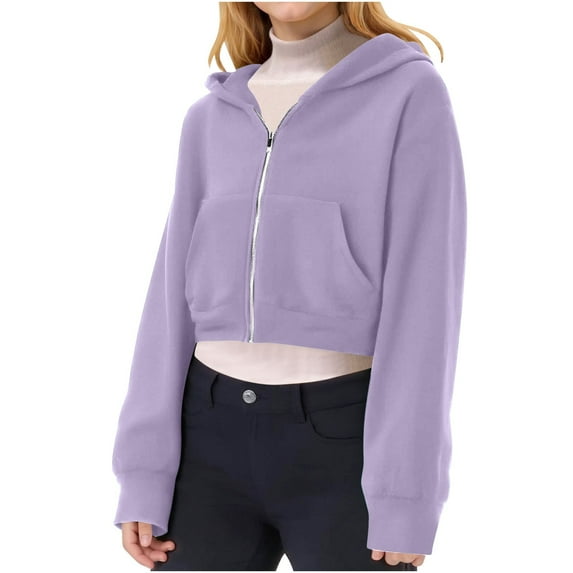 Akafmk Girls Zip Up Hoodies,Girls Long Sleeve Sweatshirts Jackets,Mid Size Children's Zipper Solid Color Short Style Hooded Long Sleeved Sweatshirt with Pockets Comfy Cardigan Workout Jacket