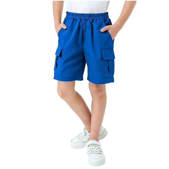Akafmk Kids Solid Cargo Shorts 5" Inseam Loose Fitting Multi-Pocket Breathable Summer Short Pants (Toddler Boy's or Boy's),Sizes 3-4 Years
