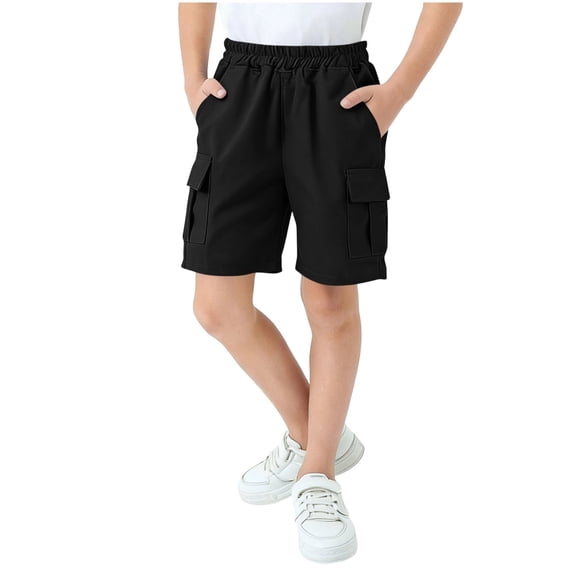 Akafmk Kids Solid Cargo Shorts 5" Inseam Loose Fitting Multi-Pocket Breathable Summer Short Pants (Toddler Boy's or Boy's),Sizes 7-8 Years