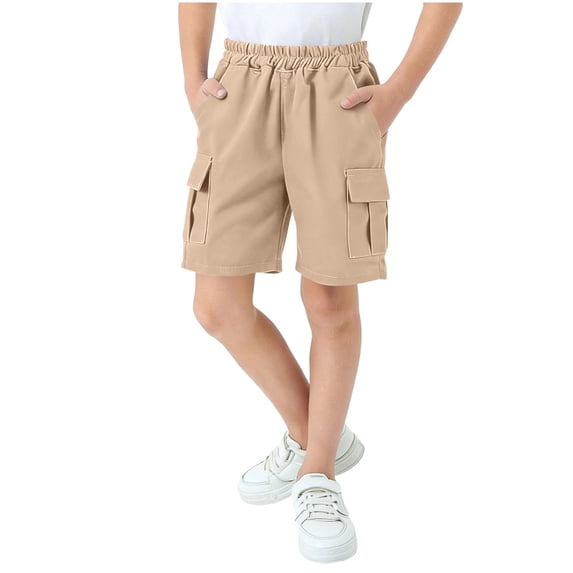 Akafmk Kids Solid Cargo Shorts 5" Inseam Loose Fitting Multi-Pocket Breathable Summer Short Pants (Toddler Boy's or Boy's),Sizes 9-10 Years