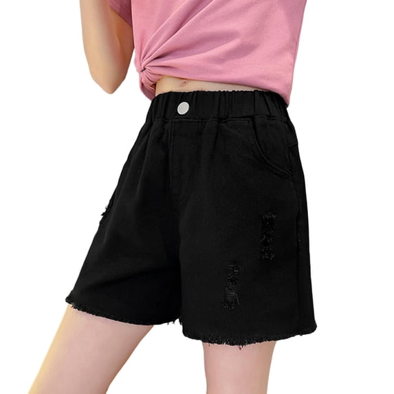 Akafmk Kids Vintage Denim Shorts Distressed Multi-Color Loose Fitting Pockets Summer Casual Short Pants (Toddler Girl's or Girl's),Sizes 14-15 Years