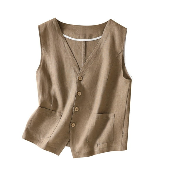 Akafmk Linen Vests for Women,Casual Sleeveless Vests Jacket,Women's Denim Linen Waistcoat Trend Casual Denim Sleeveless Cardigan Loose Fitting Vests Tops