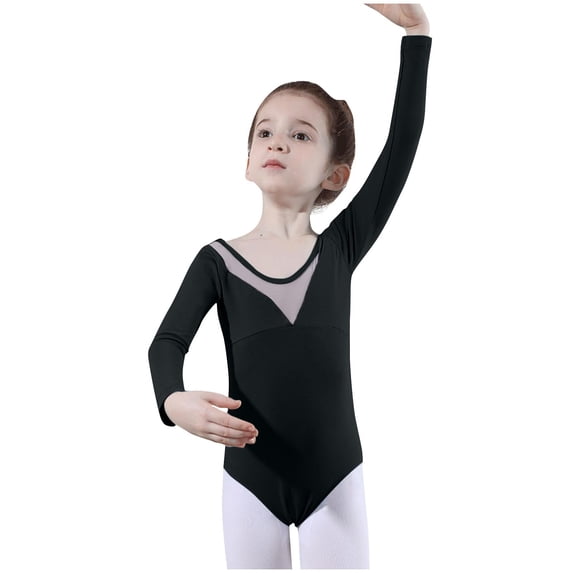 Akafmk Long Sleeve Dance Top,Summer Ballets Gymnastics Leotard Shirt,Crew Neck Practice Activewear (Toddler Girl's or Girl's),Sizes 5-18 Years