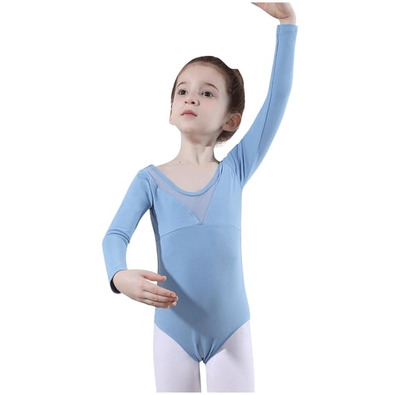 Akafmk Long Sleeve Dance Top,Summer Ballets Gymnastics Leotard Shirt,Crew Neck Practice Activewear (Toddler Girl's or Girl's),Sizes 5-18 Years