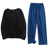 Akafmk Men's Long Sleeve Pajama Sets,Cotton Pajamas for Men Set,Long Sleeve Sleep Tee and Sleepwear Pants 2 Piece Loungewear Set Soft Comfy Nightwear