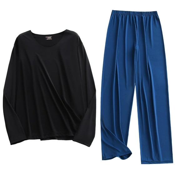 Akafmk Men's Long Sleeve Pajama Sets,Cotton Pajamas for Men Set,Long Sleeve Sleep Tee and Sleepwear Pants 2 Piece Loungewear Set Soft Comfy Nightwear