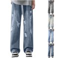 thumbnail image 1 of Akafmk Men's Relaxed Fitting Jeans Casual Wide-Leg Pants Solid Color Loose Denim Pants Carpenter Jeans with Pockets Blue M, 1 of 3