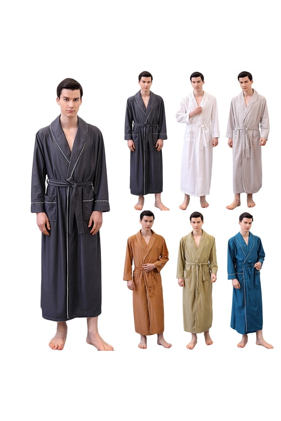 Men's Satin Waffles Robe Absorbent Bathrobe, Long Sleeve Sleepwear