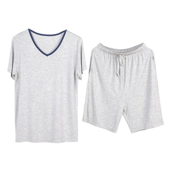 Akafmk Men's Short Sleeve Pajama Sets,Cotton Pajamas for Men Set,Short Sleeve Sleep Tops and Sleepwear Shorts 2 Piece Loungewear Set Soft Comfy Nightwear