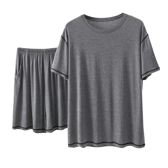 Akafmk Men's Short Sleeve Pajama Sets,Cotton Pajamas for Men Set,Short Sleeve Sleep Tops and Sleepwear Shorts 2 Piece Loungewear Set Soft Comfy Nightwear