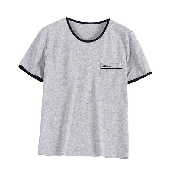 Akafmk Men's Short Sleeves Pajama Tops,Men's Cotton Sleepwear T-Shirt,Casual Fashion Comfy Short Sleeve Solid Pullover Round-Neck Pajama Tops
