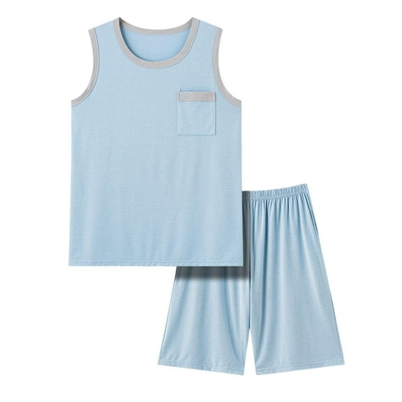 Akafmk Men's Tank Pajama Sets,Cotton Pajamas for Men Set,Sleeveless Tank Sleep Tee and Sleepwear Shorts 2 Piece Loungewear Set Soft Comfy Nightwear