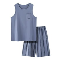 Akafmk Men's Tank Pajama Sets,Cotton Pajamas for Men Set,Sleeveless Tank Sleep Tee and Sleepwear Shorts 2 Piece Loungewear Set Soft Comfy Nightwear