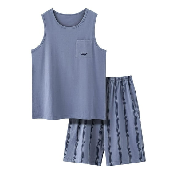 Akafmk Men's Tank Pajama Sets,Cotton Pajamas for Men Set,Sleeveless Tank Sleep Tee and Sleepwear Shorts 2 Piece Loungewear Set Soft Comfy Nightwear