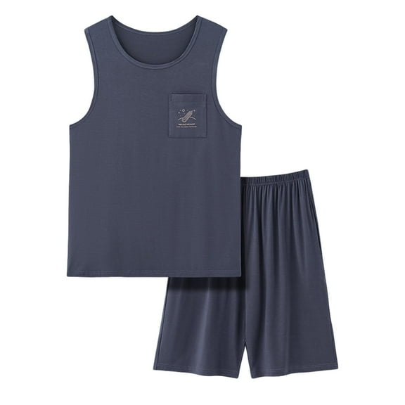Akafmk Men's Tank Pajama Sets,Cotton Pajamas for Men Set,Sleeveless Tank Sleep Tops and Sleepwear Shorts 2 Piece Loungewear Set Soft Comfy Nightwear
