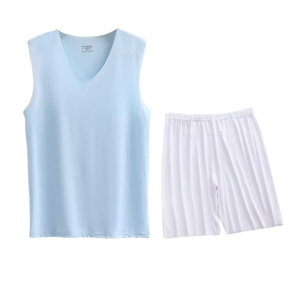 Akafmk Men's Tank Pajama Sets,Cotton Pajamas for Men Set,Sleeveless Tank Sleep Tops and Sleepwear Shorts 2 Piece Loungewear Set Soft Comfy Nightwear