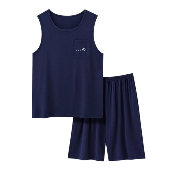 Akafmk Men's Tank Pajama Sets,Cotton Pajamas for Men Set,Sleeveless Tank Sleep Tops and Sleepwear Shorts 2 Piece Loungewear Set Soft Comfy Nightwear