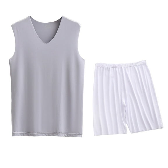 Akafmk Men's Tank Pajama Sets,Cotton Pajamas for Men Set,Sleeveless Tank Sleep Tops and Sleepwear Shorts 2 Piece Loungewear Set Soft Comfy Nightwear