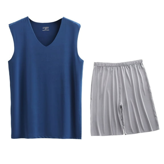 Akafmk Men's Tank Pajama Sets,Cotton Pajamas for Men Set,Sleeveless Tank Sleep Tops and Sleepwear Shorts 2 Piece Loungewear Set Soft Comfy Nightwear