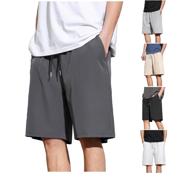 Akafmk Mens Athletic Shorts Solid Color Gym Breathable Elastic Waist Zipper Pockets Training Shorts Pants L