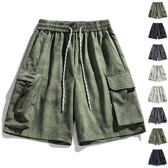 Akafmk Mens Beach Shorts Fashion Solid Color Elastic Waist Drawstring Breathable Daily Shorts Pants XXXXL